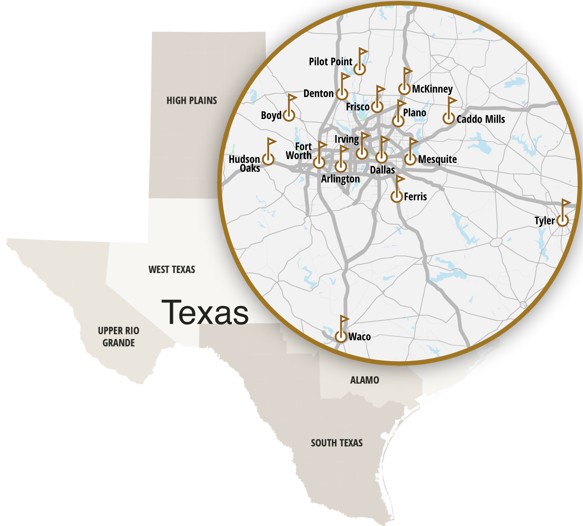 Tour Greens Fort Worth service area map