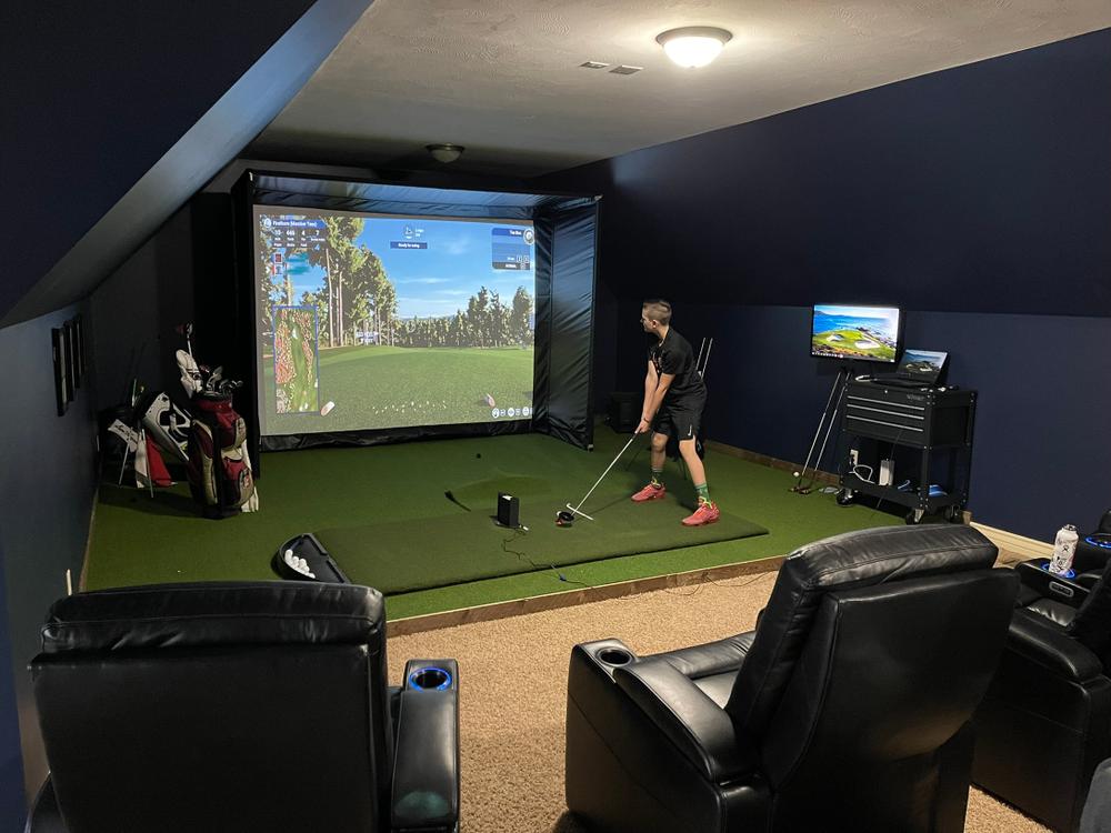 Fort Worth golf simulator room design showing screen, projector, and hitting area layout